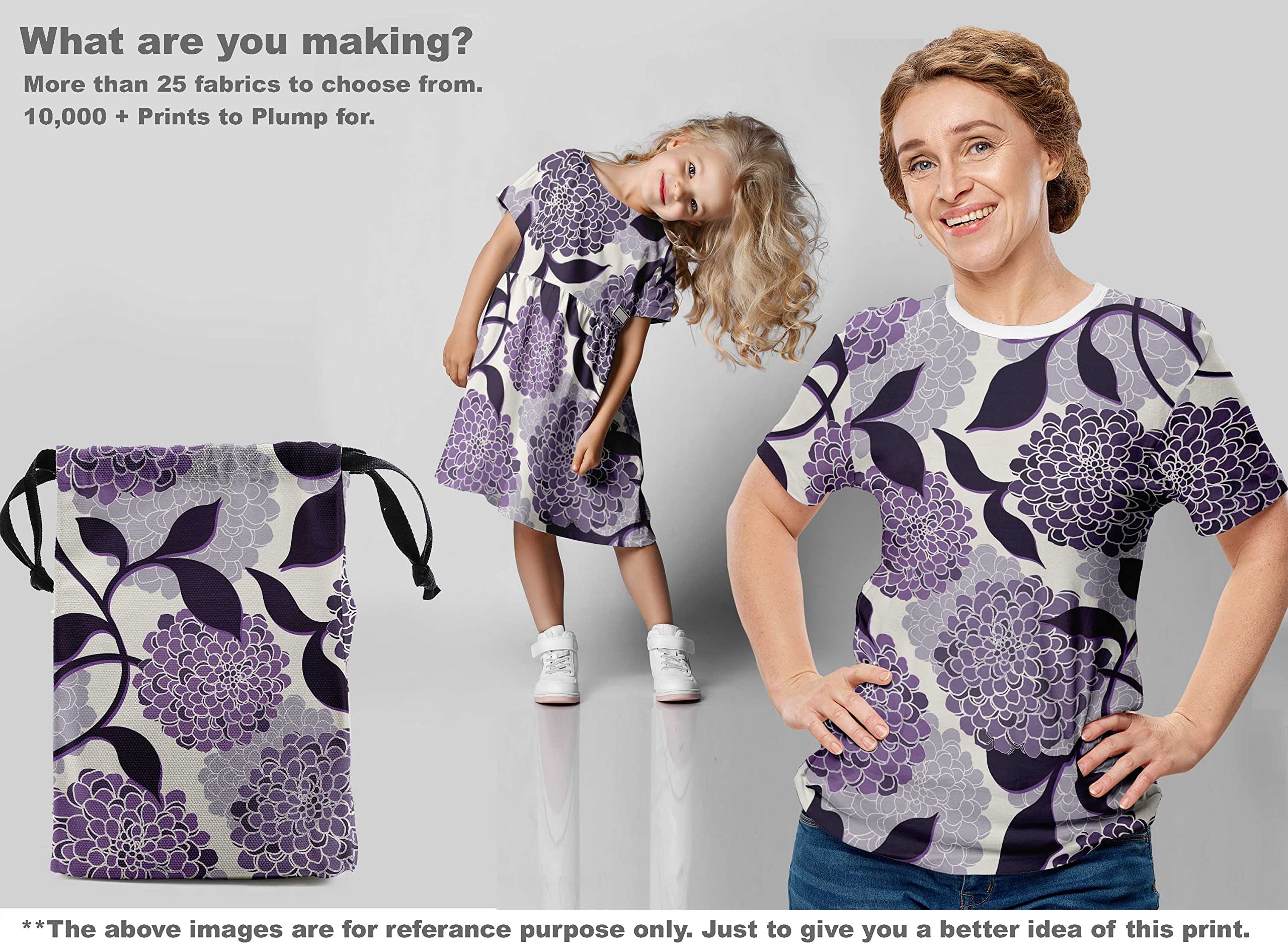 oneOone Rayon Purple Fabric Floral Retro Sewing Craft Projects